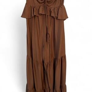 FABRIK Brown Strapless Ruffle Beaded Pants Romper - Size M